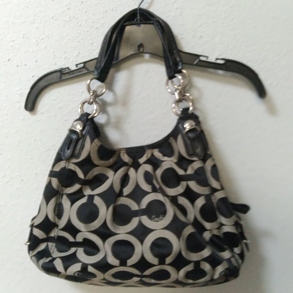 COACH "MIA OP ART MAGGIE" SET Monogram Black SHOULDER WALLET CHECKBOOK S1-7390 - Picture 6 of 15
